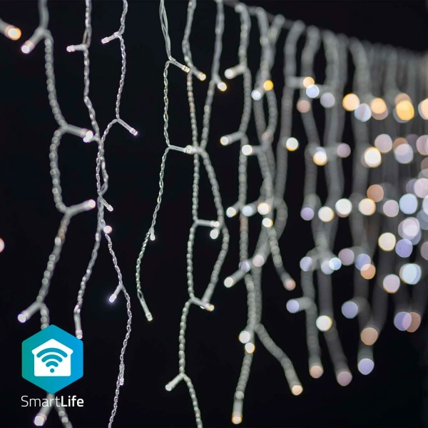 Eisregen Lichterkette WLAN 8 m mit 400 LEDs warmweiss bis kaltweiss – App- und Sprachsteuerung, dimmbar, 80 Stränge, IP65, transparentes Kabel