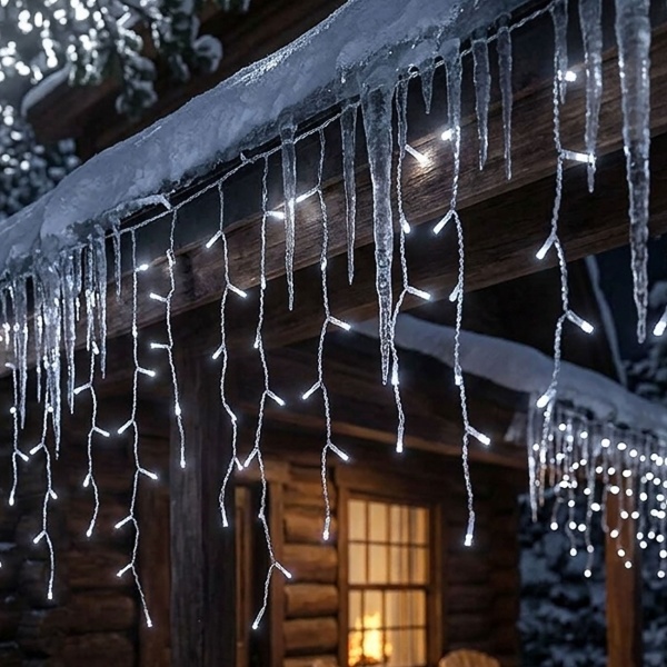 Eisregen Lichterkette WLAN 8 m mit 400 LEDs warmweiss bis kaltweiss – App- und Sprachsteuerung, dimmbar, 80 Stränge, IP65, transparentes Kabel