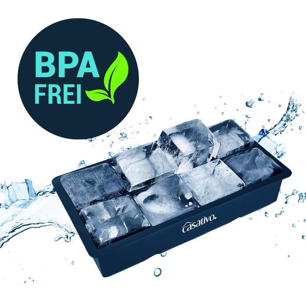 XXL Silikon Eiswürfelform (8 Fächer, 5x5cm): Grosse Eiswürfel, 1 Liter Füllmenge – BPA-freie, langlebige & wiederverwendbare Eiswürfelform