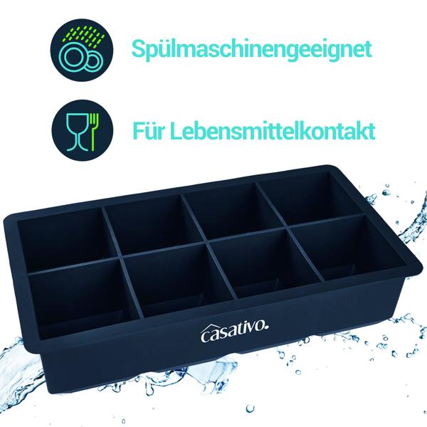 XXL Silikon Eiswürfelform (8 Fächer, 5x5cm): Grosse Eiswürfel, 1 Liter Füllmenge – BPA-freie, langlebige & wiederverwendbare Eiswürfelform