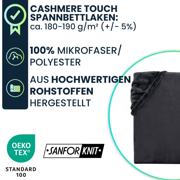 Kuscheliges Spannbettlaken 180-200x200-220 cm, OEKO-TEX: Cashmere Touch Qualität für Wasserbett & Boxspringbett - weich, hautsympathisch & atmungsaktiv