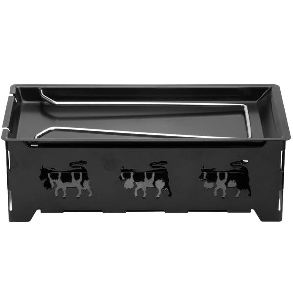 3er-Set Teelicht-Raclette für 1-2 Personen, Set ohne Strom, Teelichter & Schaber, Metall mit originell ausgestanzten Kühen, antihaftbeschichtet