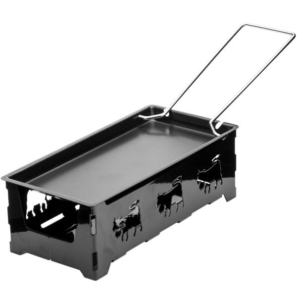 3er-Set Teelicht-Raclette für 1-2 Personen, Set ohne Strom, Teelichter & Schaber, Metall mit originell ausgestanzten Kühen, antihaftbeschichtet