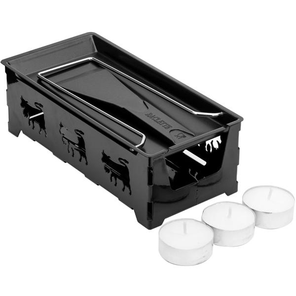 3er-Set Teelicht-Raclette für 1-2 Personen, Set ohne Strom, Teelichter & Schaber, Metall mit originell ausgestanzten Kühen, antihaftbeschichtet