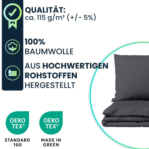 Bettwäsche-Set 135x200/80x80 cm, 100% Baumwolle mit Reissverschluss, hautsympathischer & atmungsaktiver Bett- und Kissenbezug für erholsamen Schlaf