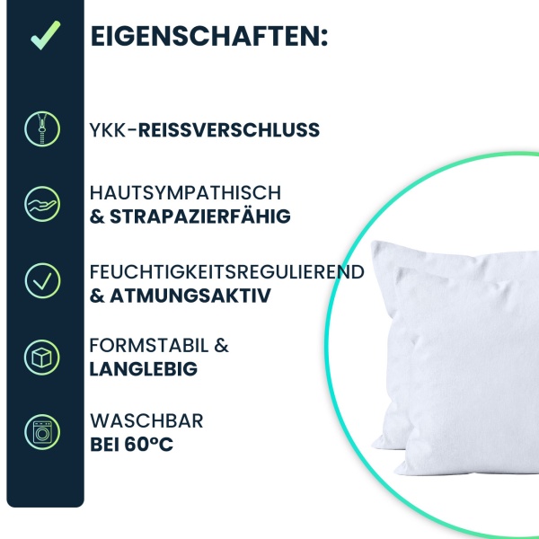 Kissenbezug 2er-Set 40x40 Weiss - Hochwertige Baumwolle Kissenhüllen für Deko, Bett & Sofakissen - Langlebig, Pflegeleicht & mit Reissverschluss