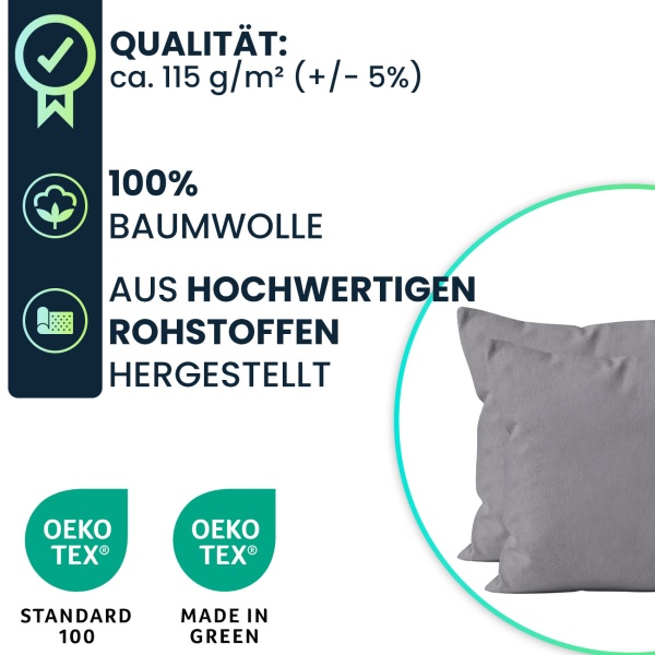 Kissenbezug 2er-Set 80x80 Grau - Hochwertige Baumwolle Kissenhüllen für Deko, Bett & Sofakissen - Langlebig, Pflegeleicht & mit Reissverschluss