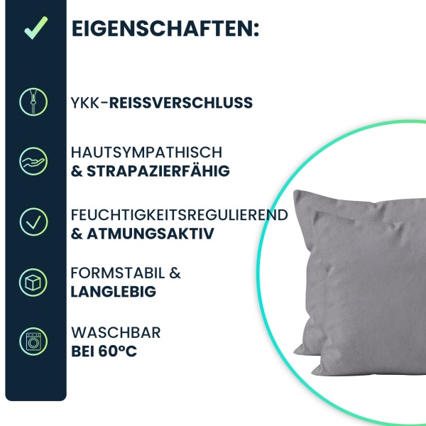 Kissenbezug 2er-Set 80x80 Grau - Hochwertige Baumwolle Kissenhüllen für Deko, Bett & Sofakissen - Langlebig, Pflegeleicht & mit Reissverschluss