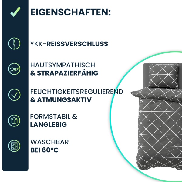 Bettwäsche-Set 135x200/80x80 cm, 100% Baumwolle mit Reissverschluss, hautsympathischer & atmungsaktiver Bett- und Kissenbezug für erholsamen Schlaf
