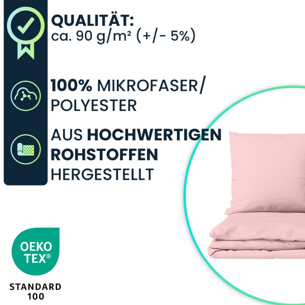 2er-Set Bettwäsche 135x200/80x80 cm, 100% Mikrofaser mit Reissverschluss, hautsympathische & atmungsaktive Bett- & Kissenbezüge, OEKO-TEX Standard 100