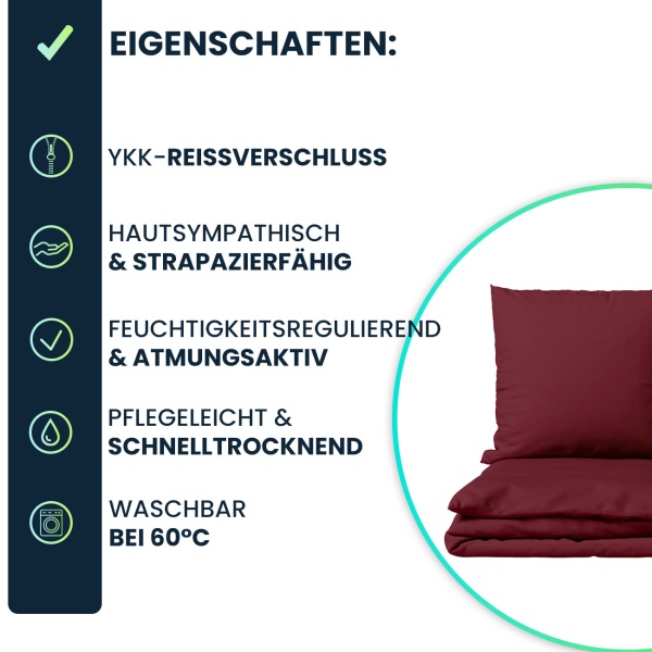 Bettwäsche-Set 155x220/80x80 cm, 100% Mikrofaser mit Reissverschluss, hautsympathischer & atmungsaktiver Bett- und Kissenbezug - OEKO-TEX Standard 100