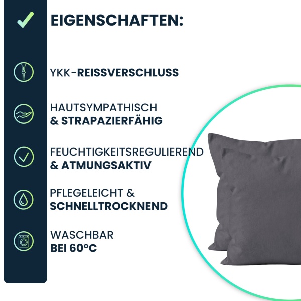 Kissenbezug 2er-Set 40x40 Anthrazit - Hochwertige Mikrofaser Kissenhüllen für Deko, Bett & Sofakissen - Hautsympathisch, pflegeleicht & mit Reissverschluss