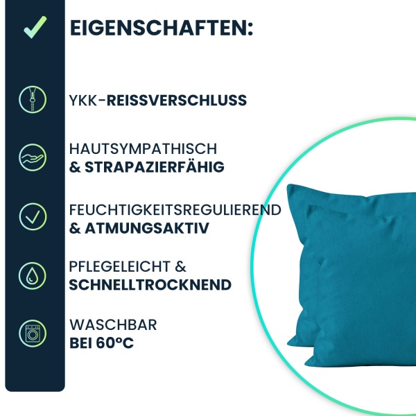 Kissenbezug 2er-Set 80x80 Petrol - Hochwertige Mikrofaser Kissenhüllen für Deko, Bett & Sofakissen - Hautsympathisch, pflegeleicht & mit Reissverschluss