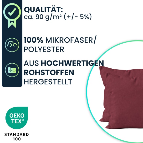 Kissenbezug 2er-Set 80x80 Bordeaux - Hochwertige Mikrofaser Kissenhüllen für Deko, Bett & Sofakissen - Hautsympathisch, pflegeleicht & mit Reissverschluss