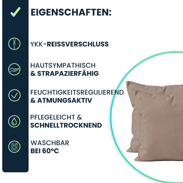 Kissenbezug 2er-Set 80x80 Nougat - Hochwertige Mikrofaser Kissenhüllen für Deko, Bett & Sofakissen - Hautsympathisch, pflegeleicht & mit Reissverschluss