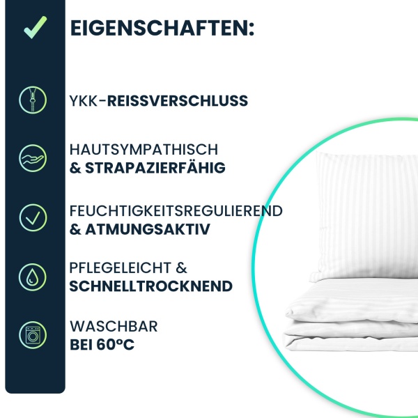 2er-Set Bettwäsche 135x200/80x80 cm, 100% Mikrofaser mit Reissverschluss, hautsympathische & atmungsaktive Bett- & Kissenbezüge, Weiss