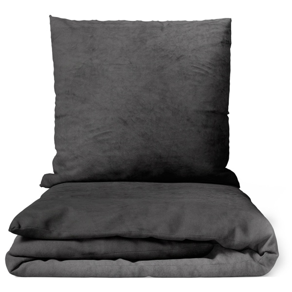 Bettwäsche-Set Cashmere Touch 135x200/80x80 cm, 100% Mikrofaser: Reissverschluss, hautsympathischer & atmungsaktiver Bett- & Kissenbezug - Anthrazit