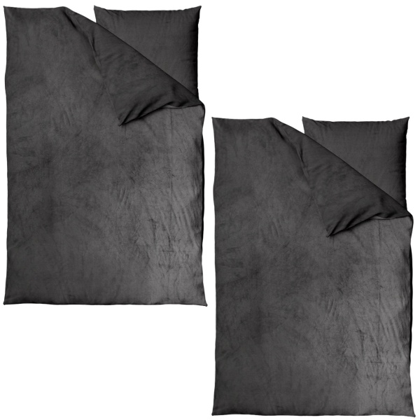 2er-Set Bettwäsche Cashmere Touch 135x200/80x80 cm, 100% Mikrofaser: Reissverschluss, hautsympathische & atmungsaktive Bett- & Kissenbezüge - Anthrazit