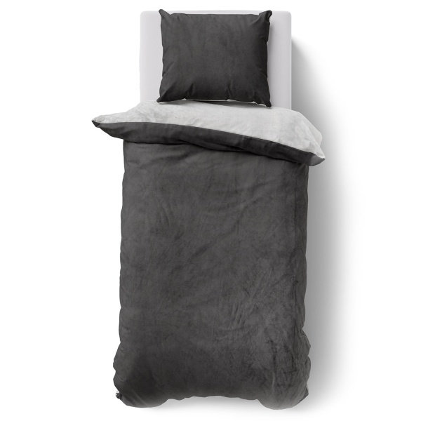 Bettwäsche-Set Cashmere Touch 135x200/80x80 cm, 100% Mikrofaser: Reissverschluss, hautsympathischer & weicher Bett- & Kissenbezug - Anthrazit/Silber