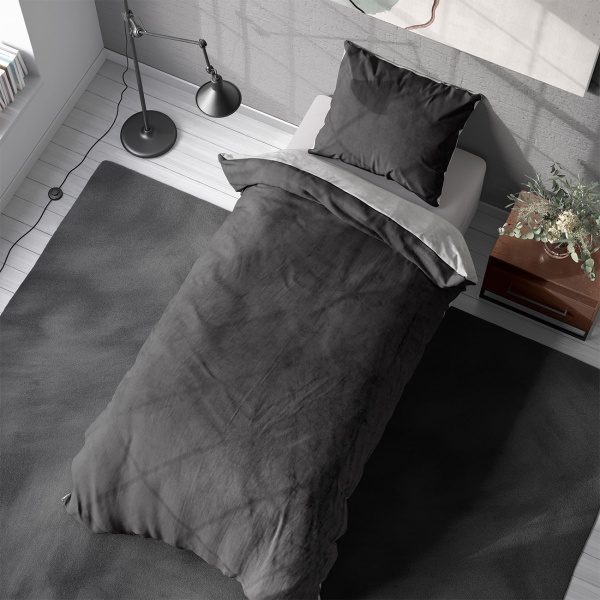 Bettwäsche-Set Cashmere Touch 135x200/80x80 cm, 100% Mikrofaser: Reissverschluss, hautsympathischer & weicher Bett- & Kissenbezug - Anthrazit/Silber