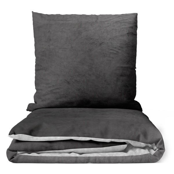Bettwäsche-Set Cashmere Touch 135x200/80x80 cm, 100% Mikrofaser: Reissverschluss, hautsympathischer & weicher Bett- & Kissenbezug - Anthrazit/Silber