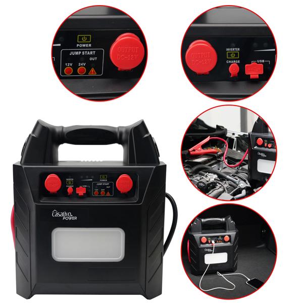 5-in-1 Pkw-Starthilfe 12V/24V (2000A) mit Powerbank 40Ah – Mobiler Batterie-Booster mit 230V-Steckdose, 12V-Ausgang & LED-Leuchte