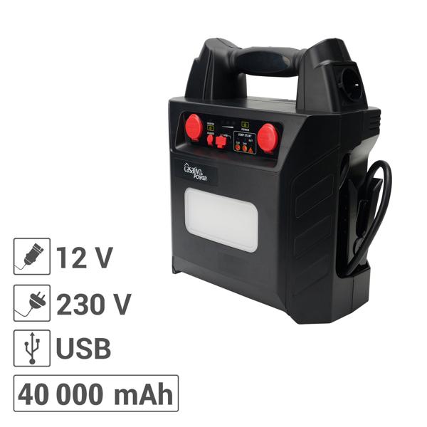 5-in-1 Pkw-Starthilfe 12V/24V (2000A) mit Powerbank 40Ah – Mobiler Batterie-Booster mit 230V-Steckdose, 12V-Ausgang & LED-Leuchte