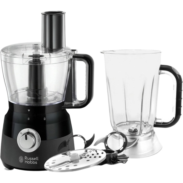 Russell Hobbs Matte Black Food Processor – Küchenmaschine mit 2,5 l Schüssel, 1,5 l Mixaufsatz, 600W & Zubehör für schnelles Kochen im Alltag