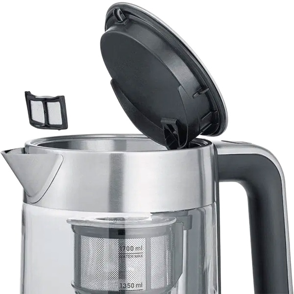 Severin Teekocher Professional, 3000W, 1,7L: mit automatischer Hebefunktion für Tee - perfekt für Büro & Zuhause - Wasserkocher aus Glas & Edelstahl