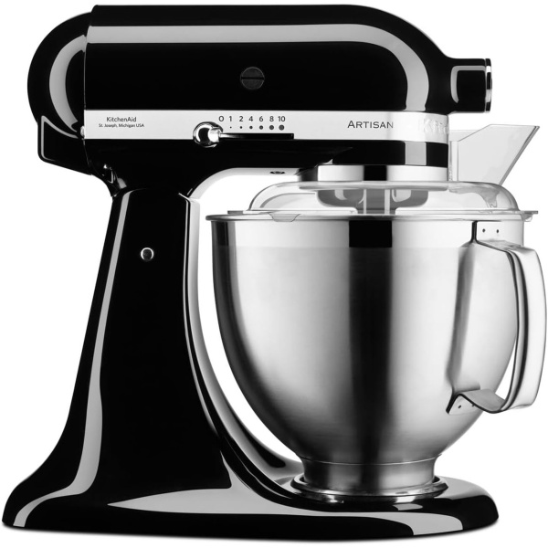 Leistungsstarke Kitchenaid Artisan Küchenmaschine 4,8l: mit Edelstahlschüssel zum Kneten, Aufschlagen, Mixen, Reiben & Raspeln - Schwarz
