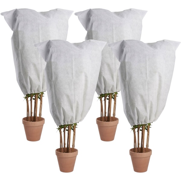 4er-Set Winterschutz-Vlieshaube mit Reissverschluss & Kordelzug für Pflanzen (60 x 80 cm, Ø 38 cm) – der perfekte Kälteschutz für Topfpflanzen