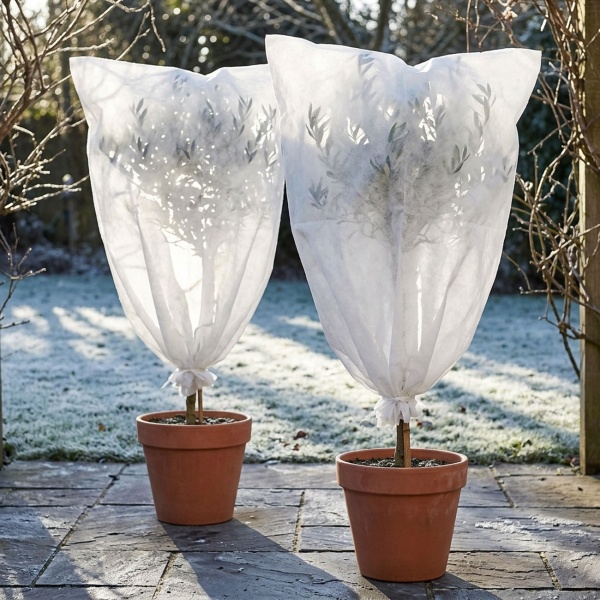 2er-Set Winterschutz-Vlieshaube mit Reissverschluss & Kordelzug für Pflanzen (80 x 120 cm, Ø 50 cm) – der perfekte Kälteschutz für Topfpflanzen