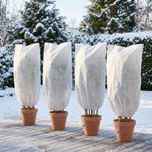 4er-Set Winterschutz-Vlieshaube mit Reissverschluss & Kordelzug für Pflanzen (80 x 120 cm, Ø 50 cm) – der perfekte Kälteschutz für Topfpflanzen
