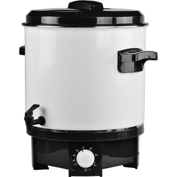 Einkochautomat 27L mit Zapfhahn & Thermostat 1800W – Emaillierter Einkochtopf, Glühweinkocher mit Einlegerost & Überhitzungsschutz, Weiss