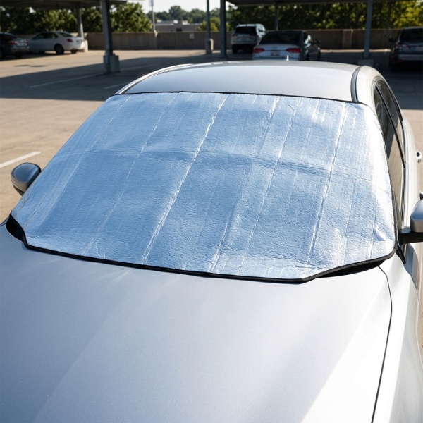 Effektive PKW Frontscheiben Abdeckung gegen Hitze, Frost & Eis – Sonnenschutz und Scheibenschutz für Auto - praktische Pannen-Unterlage 
