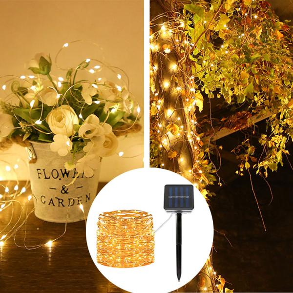 Solar Kupferdraht Lichterkette 22m, 200 warmweisse LEDs, IP44 – Perfekt für Garten, Balkon oder Terrasse