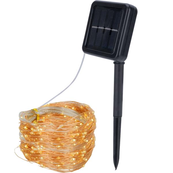 Solar Kupferdraht Lichterkette 22m, 200 warmweisse LEDs, IP44 – Perfekt für Garten, Balkon oder Terrasse