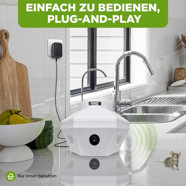 2er-Set Ultraschall Tiervertreiber 360°: Effektiv gegen Mäuse, Ratten, Marder & Siebenschläfer - Universell für Dachboden, Keller & Innenräume