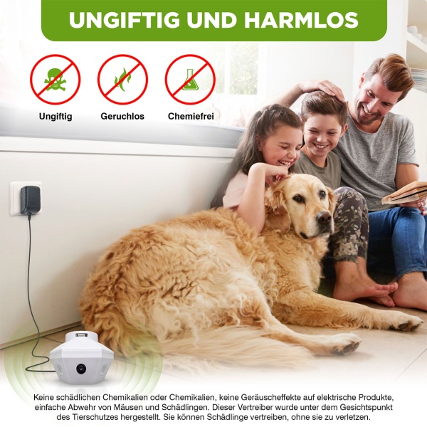 2er-Set Ultraschall Tiervertreiber 360°: Effektiv gegen Mäuse, Ratten, Marder & Siebenschläfer - Universell für Dachboden, Keller & Innenräume