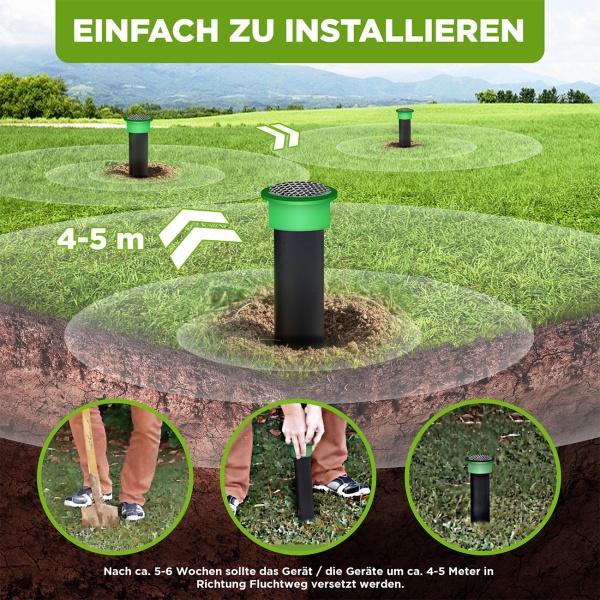 4er-Set Effektiver Tiervertreiber Erdspiess gegen Wühlmäuse, Maulwürfe, Ameisen, Schlangen & Wildtiere - Schutz für Garten & Rasen
