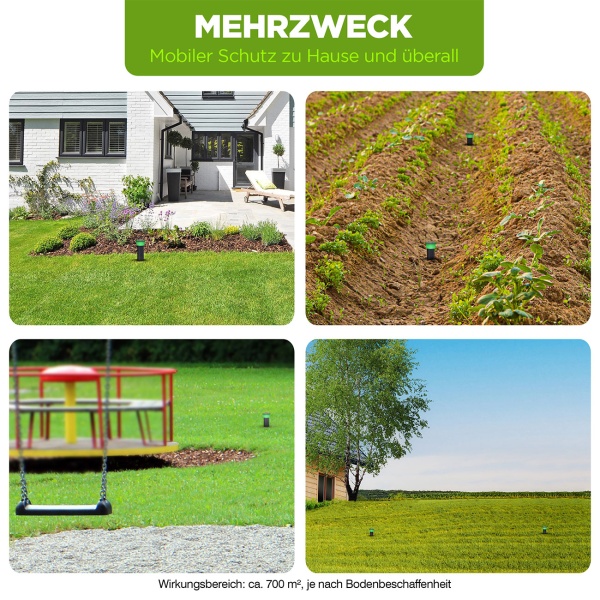 4er-Set Effektiver Tiervertreiber Erdspiess gegen Wühlmäuse, Maulwürfe, Ameisen, Schlangen & Wildtiere - Schutz für Garten & Rasen