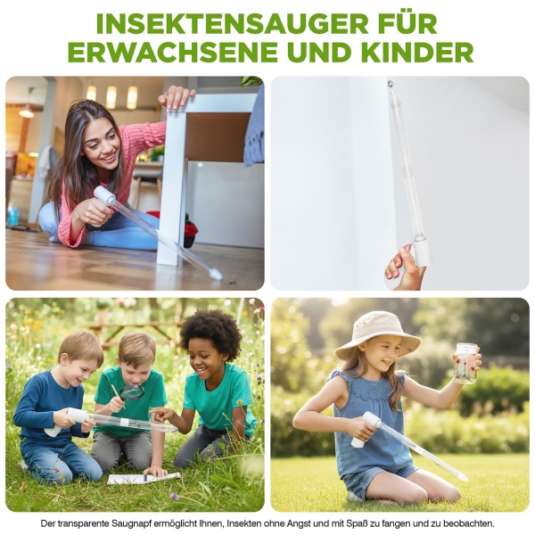 Elektrischer Insekten- und Spinnensauger mit Teleskopstiel und LED-Lebendfalle, wiederaufladbar - für eine schonende hygienische Entfernung