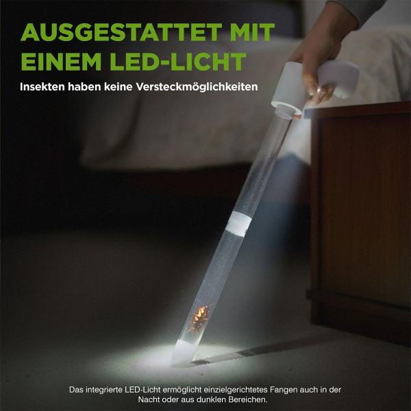 Elektrischer Insekten- und Spinnensauger mit Teleskopstiel und LED-Lebendfalle, wiederaufladbar - für eine schonende hygienische Entfernung