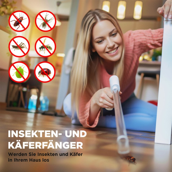 Elektrischer Insekten- und Spinnensauger mit Teleskopstiel und LED-Lebendfalle, wiederaufladbar - für eine schonende hygienische Entfernung