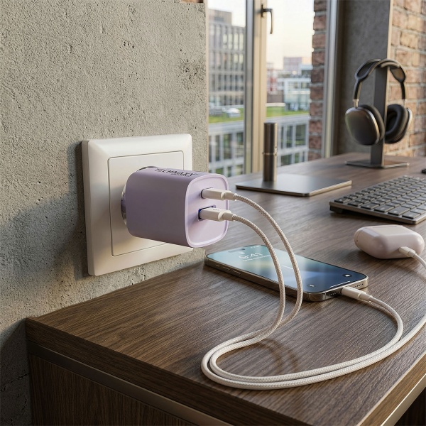 2er-Set 30W GaN Mini Schnellladegerät: 6-mal schnelleres Laden, USB C & A Netzteil - Leistungsstarkes kompaktes Ladegerät, Lila