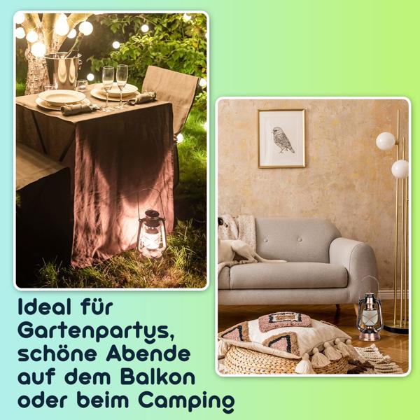 Retro-LED-Sturmlaterne (25cm) mit Flammen-Optik – Klassische, batteriebetriebene Laterne in Bronze, wetterfest, für Garten & Balkon