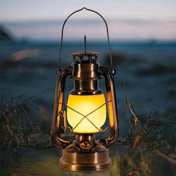 2er-Set Retro-LED-Sturmlaterne (Bronze, 25cm) mit realistischer Flammenoptik – Klassische Laterne mit modernster LED-Technik, batteriebetrieben
