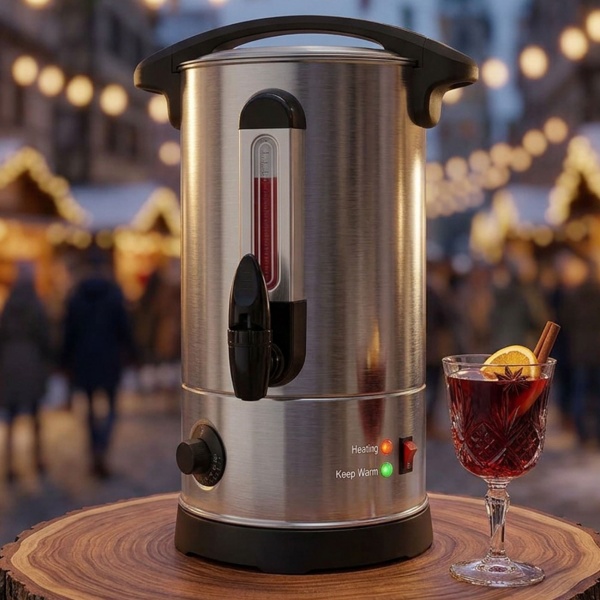 Glühweintopf 8L mit Zapfhahn, Edelstahlgehäuse: 1800W – Ein Heissgetränkeautomat für Feste, Glühwein, Kaffee & Punsch – Perfekter Genuss
