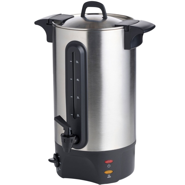 Glühweinkocher 5L mit Zapfhahn, Edelstahlgehäuse: 1300W – Ein Heissgetränkespender für Feste, Glühwein, Kaffee & Punsch – Perfekter Genuss