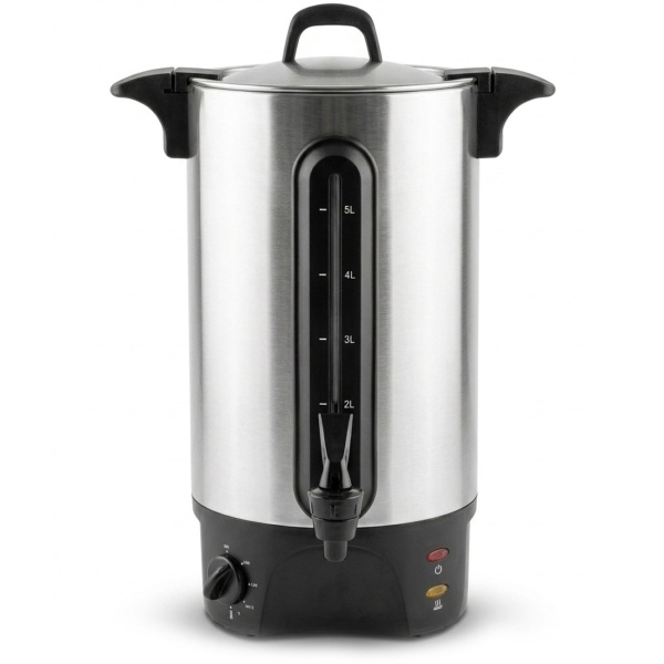 Glühweinkocher 5L mit Zapfhahn, Edelstahlgehäuse: 1300W – Ein Heissgetränkespender für Feste, Glühwein, Kaffee & Punsch – Perfekter Genuss